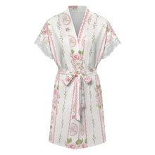 Cargar imagen en el visor de la galería, Bata de baño Pijama con cinturón y mangas cortas con ribete de encaje para mujer SDS2517 personalizado con patrón foto texto (impresión de imagen única)