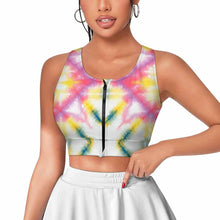 Cargar imagen en el visor de la galería, Sujetadores deportivos con cremallera frontal para mujer SDS2007 personalizado con patrón foto texto (impresión de imagen única)