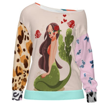 Cargar imagen en el visor de la galería, Sudadera de manga larga con cuello inclinado para mujer MXLD137 personalizado con patrón foto texto (impresión de imágenes múltiples)