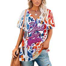 Cargar imagen en el visor de la galería, Camiseta de Seda Hielo de Manga Corta con Cuello en V para Mujer NZ109 personalizado con patrón foto texto (impresión de imagen única)