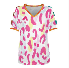 Cargar imagen en el visor de la galería, Camiseta de mujer de manga corta con hombros descubiertos LM077 personalizado con patrón foto texto (impresión de imágenes múltiples)