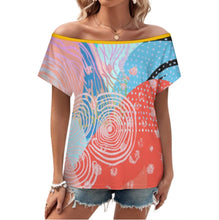 Cargar imagen en el visor de la galería, Camiseta de mujer de manga corta holgada con hombros descubiertos LM076 personalizado con patrón foto texto (impresión de imágenes múltiples)