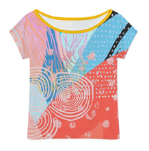 Cargar imagen en el visor de la galería, Camiseta de mujer de manga corta holgada con hombros descubiertos LM076 personalizado con patrón foto texto (impresión de imágenes múltiples)