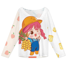 Cargar imagen en el visor de la galería, Camiseta de mujer de manga larga holgada con cuello inclinado y estampado de texto con nombre personalizado con patrón foto texto (impresión de imágenes múltiples)