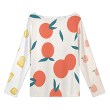 Cargar imagen en el visor de la galería, Camiseta de mujer de manga larga holgada con cuello inclinado y estampado de texto con nombre personalizado con patrón foto texto (impresión de imágenes múltiples)