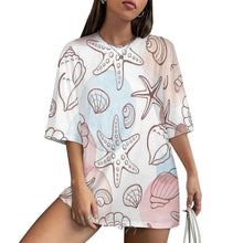 Cargar imagen en el visor de la galería, Camiseta holgada de algodón puro S28T con hombros caídos y mangas midi personalizado con patrón foto texto