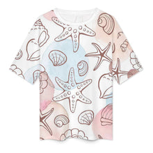 Cargar imagen en el visor de la galería, Camiseta holgada de algodón puro S28T con hombros caídos y mangas midi personalizado con patrón foto texto