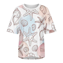 Cargar imagen en el visor de la galería, Camiseta holgada de algodón puro S28T con hombros caídos y mangas midi personalizado con patrón foto texto