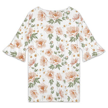 Cargar imagen en el visor de la galería, Camiseta de mujer con cuello en V y mangas de loto NT101 personalizado con patrón foto texto (impresión de imagen única)