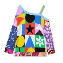 Cargar imagen en el visor de la galería, Camiseta informal con cuello inclinado para mujer top sexy con hombros descubiertos A11L personalizado con patrón foto texto (impresión de imágenes múltiples)