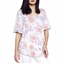 Cargar imagen en el visor de la galería, Camiseta de mujer con cuello redondo y mangas de hoja de loto NT104 personalizado con patrón foto texto (impresión de imagen única)