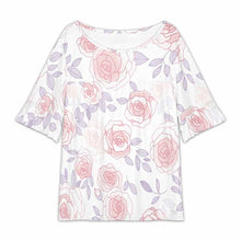 Cargar imagen en el visor de la galería, Camiseta de mujer con cuello redondo y mangas de hoja de loto NT104 personalizado con patrón foto texto (impresión de imagen única)