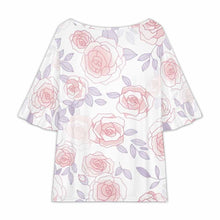 Cargar imagen en el visor de la galería, Camiseta de mujer con cuello redondo y mangas de hoja de loto NT104 personalizado con patrón foto texto (impresión de imagen única)