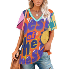 Cargar imagen en el visor de la galería, Camiseta de manga corta con cuello en V de seda hielo para mujer NZ109 personalizado con patrón foto texto (impresión de imágenes múltiples)