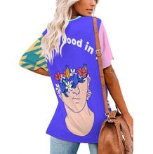 Cargar imagen en el visor de la galería, Camiseta de manga corta con cuello en V de seda hielo para mujer NZ109 personalizado con patrón foto texto (impresión de imágenes múltiples)