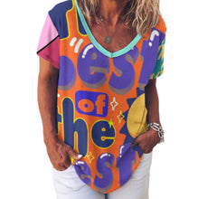 Cargar imagen en el visor de la galería, Camiseta de manga corta con cuello en V de seda hielo para mujer NZ109 personalizado con patrón foto texto (impresión de imágenes múltiples)