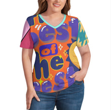 Cargar imagen en el visor de la galería, Camiseta de manga corta con cuello en V de seda hielo para mujer NZ109 personalizado con patrón foto texto (impresión de imágenes múltiples)