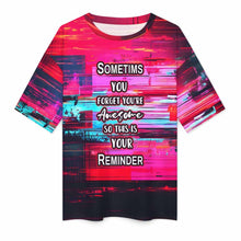 Cargar imagen en el visor de la galería, Camiseta de manga al codo con cuello redondo para mujer S28T Camiseta holgada informal con hombros caídos personalizado con patrón foto texto