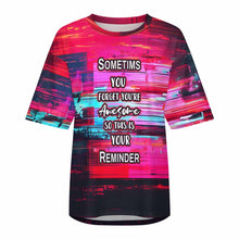 Cargar imagen en el visor de la galería, Camiseta de manga al codo con cuello redondo para mujer S28T Camiseta holgada informal con hombros caídos personalizado con patrón foto texto
