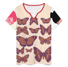 Cargar imagen en el visor de la galería, Camisetas con cuello en V para mujer Tops casuales Manga corta Verano YXV personalizado con patrón foto texto (impresión de imágenes múltiples)