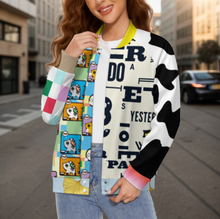 Cargar imagen en el visor de la galería, Chaqueta de béisbol universitaria para mujer SDS2507 personalizado con patrón foto texto (impresión de imágenes múltiples)