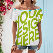 Cargar imagen en el visor de la galería, Camiseta de mujer de manga corta holgada con hombros descubiertos LM076 personalizado con patrón foto texto (impresión de imágenes múltiples)