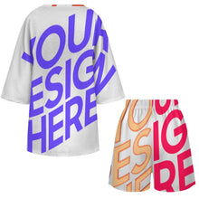 Cargar imagen en el visor de la galería, Conjunto de top con mangas murciélago cuello en V y pantalones cortos con cintura elástica para mujer YKL07 personalizado con patrón foto texto (impresión de imágenes múltiples)