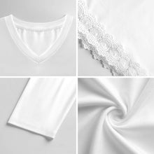 Cargar imagen en el visor de la galería, Camiseta de manga media con escote en V y ribete de encaje Mujer SDS2513 Personalizadas con Impresión Completa de una imagen con Foto Logo Patrón Texto