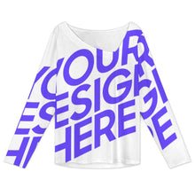 Cargar imagen en el visor de la galería, Camiseta de manga larga con escote oblicuo para mujer XVL personalizado con patrón foto texto (impresión de imagen única)