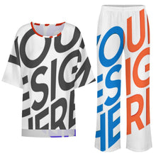 Cargar imagen en el visor de la galería, Conjunto de mujer YKL04 de camisa de cuello redondo con mangas murciélago y pantalón ancho con cintura elástica personalizado con patrón foto texto (impresión de imágenes múltiples)
