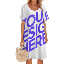 Cargar imagen en el visor de la galería, Vestido de mujer de manga corta con botones y cuello redondo LM501 personalizado con patrón foto texto (impresión de imagen única)
