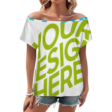 Cargar imagen en el visor de la galería, Camiseta de mujer de manga corta holgada con hombros descubiertos LM076 personalizado con patrón foto texto (impresión de imágenes múltiples)