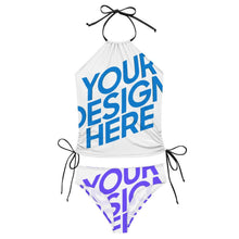 Cargar imagen en el visor de la galería, Bikini de dos piezas sin tirantes y cuello halter para mujer F145kA01 personalizado con patrón foto texto