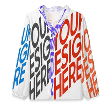 Cargar imagen en el visor de la galería, Blusa de manga larga con escote en V y ribetes de volantes para mujer A1S personalizado con patrón foto texto (impresión de imágenes múltiples)