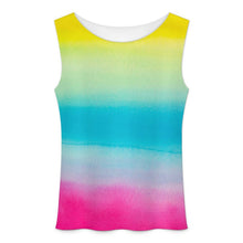 Cargar imagen en el visor de la galería, Sexy Mesh Sleeveless T-shirt Yellow & Blue & Pink Watercolor