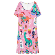 Cargar imagen en el visor de la galería, Short Sleeved V-neck Dress Dinosaurs, Ghosts, Party