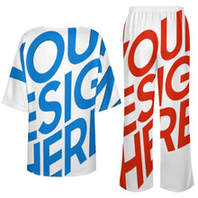 Cargar imagen en el visor de la galería, Conjunto para mujer compuesto por una camisa de cuello redondo con mangas murciélago y un pantalón ancho con cinturilla elástica YKL04 personalizado con patrón foto texto (impresión de imagen única)