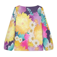 Cargar imagen en el visor de la galería, V-neck Lantern Long-sleeved Top Bright Flowers