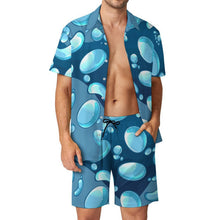 Cargar imagen en el visor de la galería, Conjunto de pijama de satén personalizable para hombre con manga corta y pantalón corto