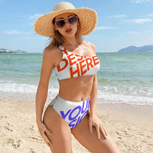 Cargar imagen en el visor de la galería, Conjunto de bikini sexy con bustier top de un hombro y braguita de bikini de cintura alta BK2078 personalizado con patrón foto texto (impresión de imágenes múltiples)