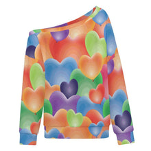 Cargar imagen en el visor de la galería, Off-shoulder Hoodie Color Heart Pattern