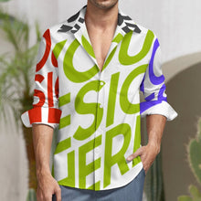 Cargar imagen en el visor de la galería, Camisa casual de manga larga para hombre de lino sintético personalizado con patrón foto texto (impresión de imágenes múltiples)