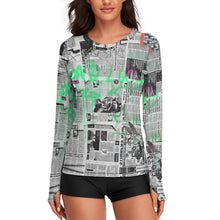 Cargar imagen en el visor de la galería, Women's Long Sleeve T-Shirt Newspaper Graffiti