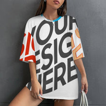 Cargar imagen en el visor de la galería, Camiseta holgada de algodón puro S28T con hombros caídos y mangas midi personalizado con patrón foto texto