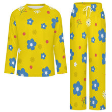 Cargar imagen en el visor de la galería, Shoulder Long Sleeved Pajama Set Yellow, Flower Background