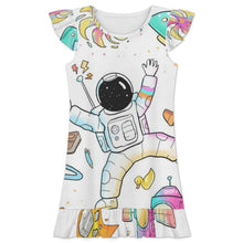 Cargar imagen en el visor de la galería, Floral Edge Nightgown Astronauts, Spaceflights, Spaceships, Children's Fun