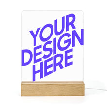 Cargar imagen en el visor de la galería, Luz nocturna acrílica con base cuadrada de madera personalizado con patrón foto texto