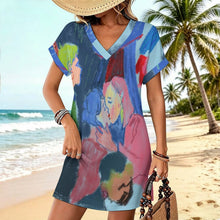 Cargar imagen en el visor de la galería, Vestido Casual Mujer Escote en V con Puños Vueltos Personalizable