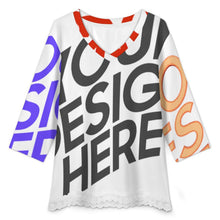 Cargar imagen en el visor de la galería, Camiseta de manga media con escote en V y ribete de encaje Mujer SDS2513 Personalizadas con Foto Logo Patrón Texto (impresión de imágenes múltiples)