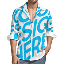 Cargar imagen en el visor de la galería, Camisa informal de manga larga para hombre, de lino sintético, con bolsillo y texto personalizado con patrón foto texto (impresión de imagen única)